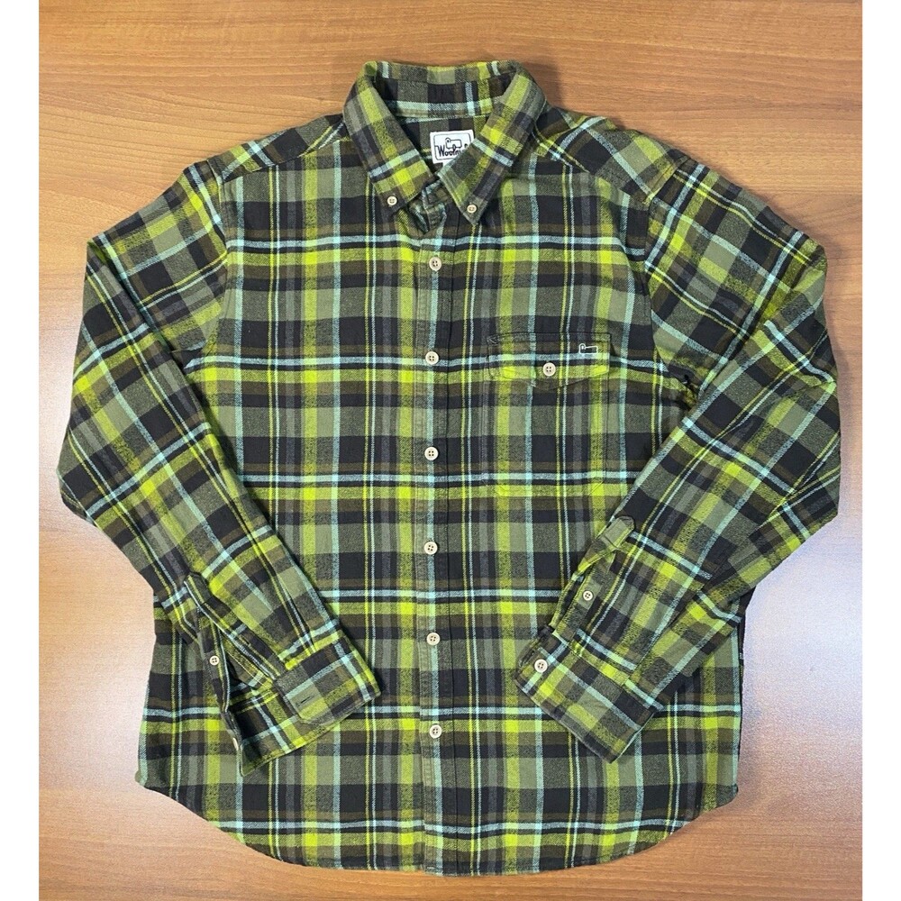 Woolrich Flannel Shirt Men’s Large Green Plaid Cotton Outdoors Hiking Gorpcore